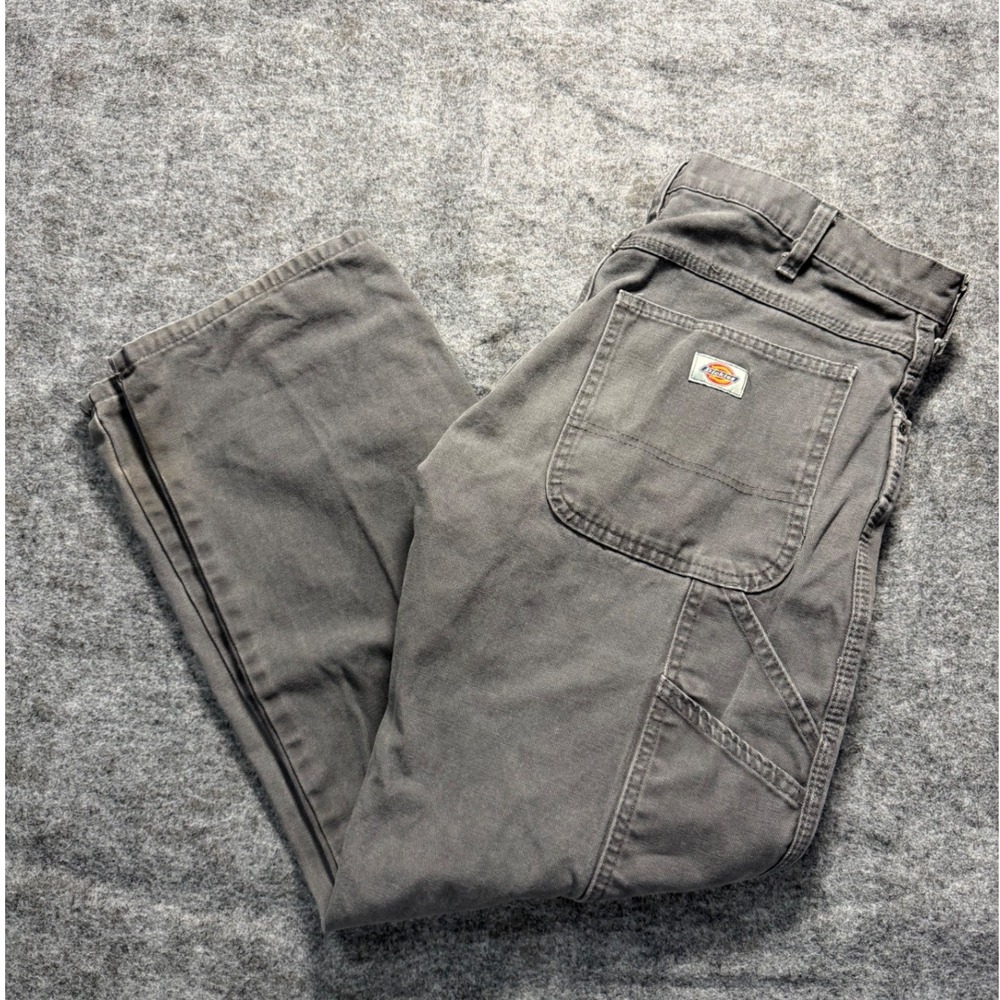 Vintage Y2K Dickies Mens 32x30 Distressed Grey Carpenter Pants Duck Canvas